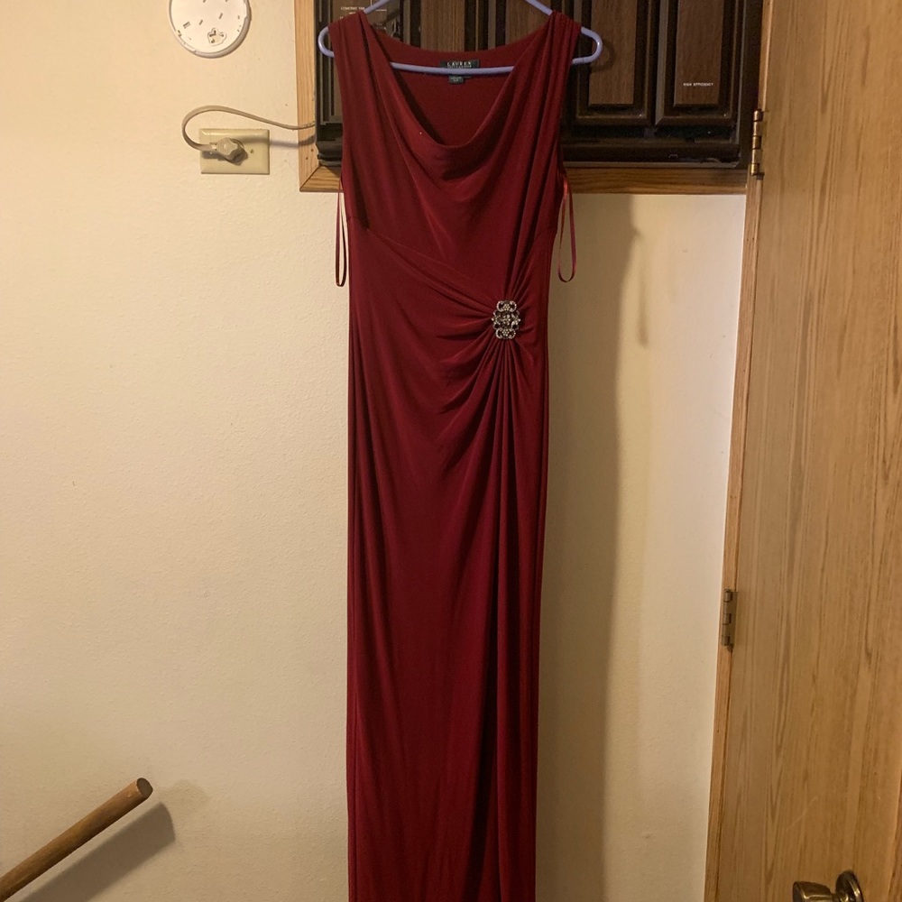 NWOT Ralph Lauren maroon full length gown